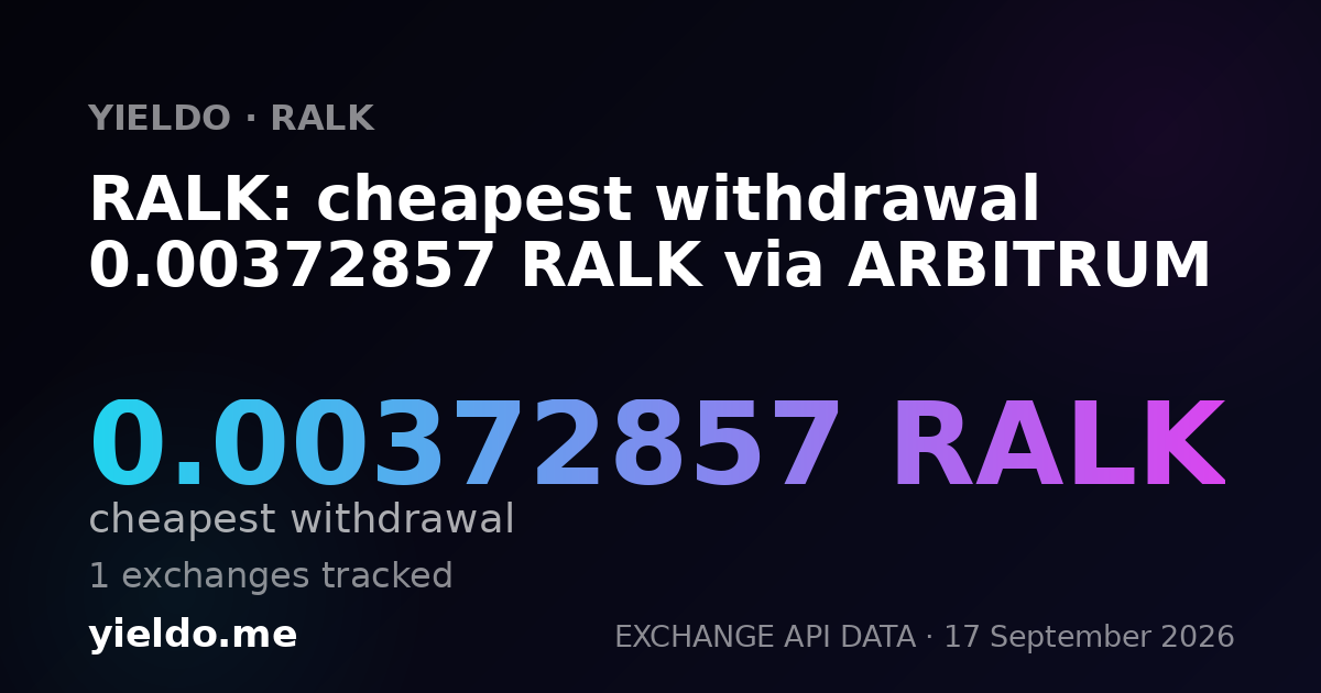 RALK: cheapest withdrawal 0.00374252 RALK via ARBITRUM