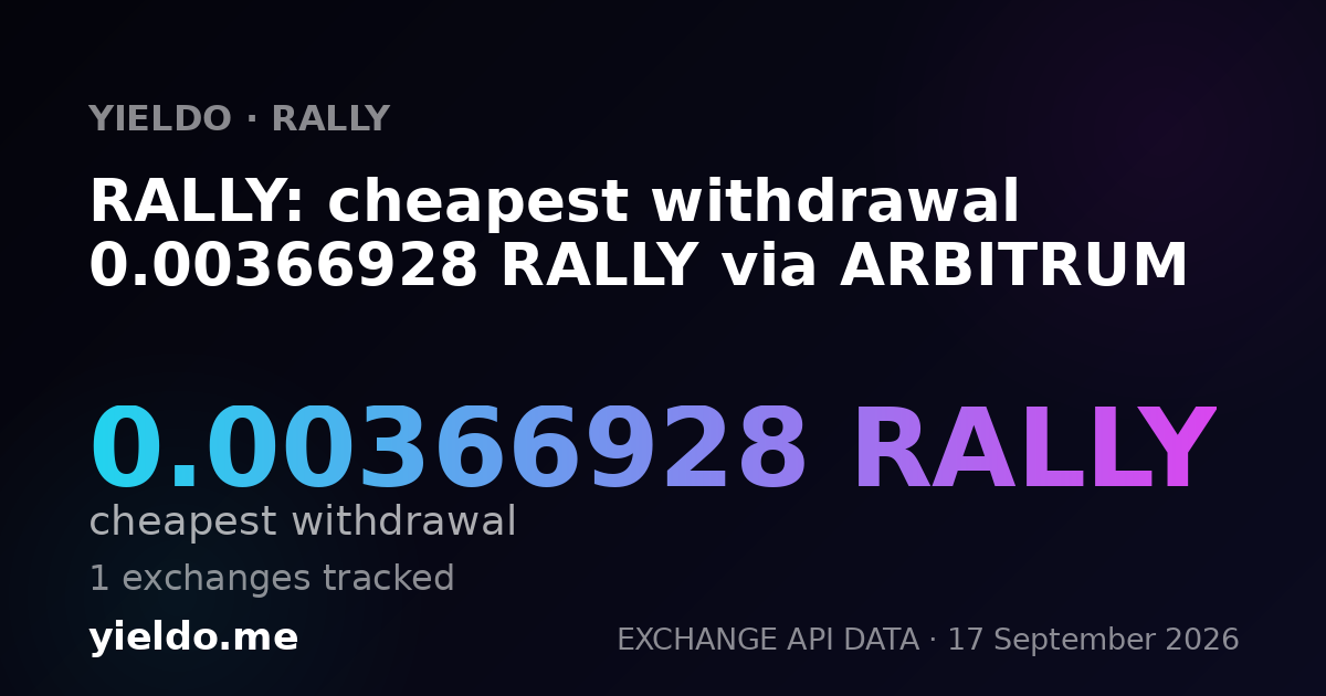 RALLY: cheapest withdrawal 0.00369732 RALLY via ARBITRUM