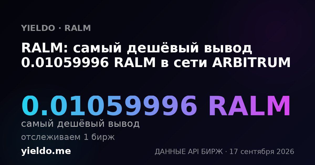 RALM: самый дешёвый вывод 0.01063076 RALM в сети ARBITRUM
