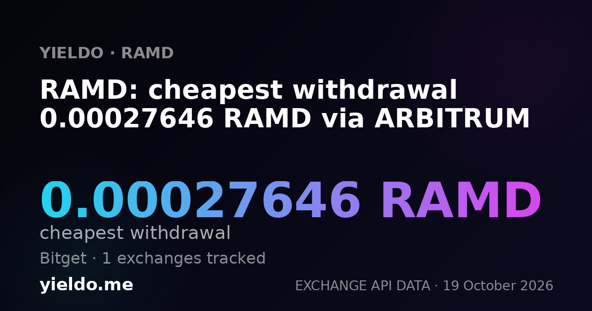 RAMD: cheapest withdrawal 0.00027646 RAMD via ARBITRUM
