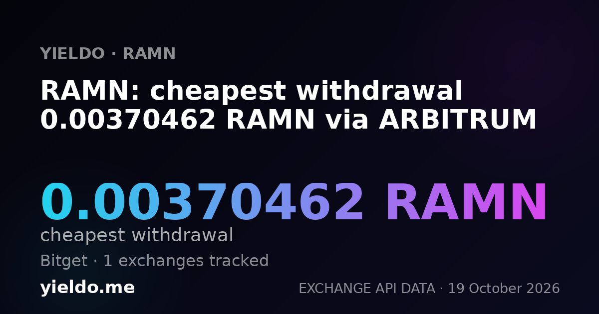 RAMN: cheapest withdrawal 0.00370462 RAMN via ARBITRUM