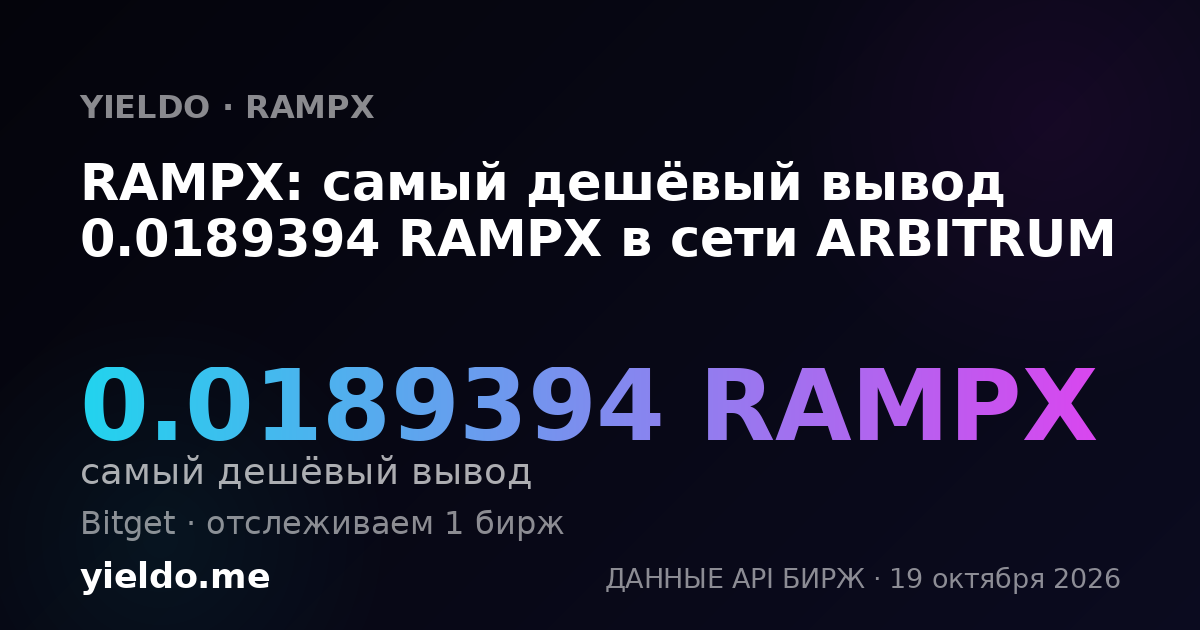 RAMPX: самый дешёвый вывод 0.0189394 RAMPX в сети ARBITRUM