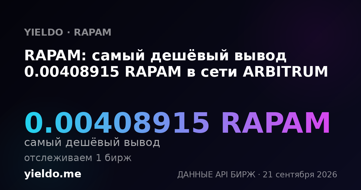 RAPAM: самый дешёвый вывод 0.00408915 RAPAM в сети ARBITRUM