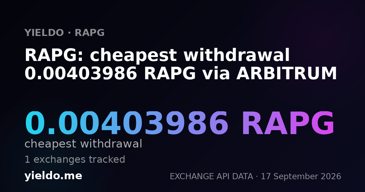 RAPG: cheapest withdrawal 0.00406835 RAPG via ARBITRUM