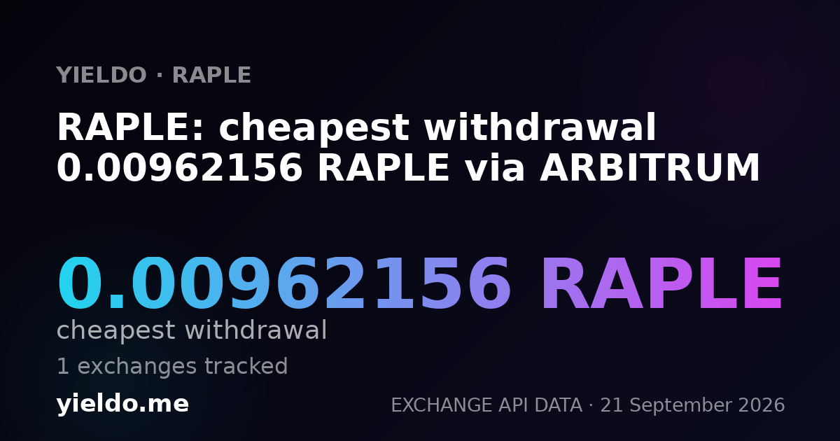 RAPLE: cheapest withdrawal 0.00962156 RAPLE via ARBITRUM