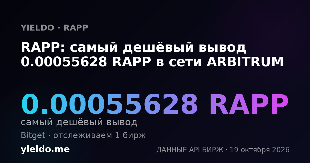 RAPP: самый дешёвый вывод 0.00055628 RAPP в сети ARBITRUM