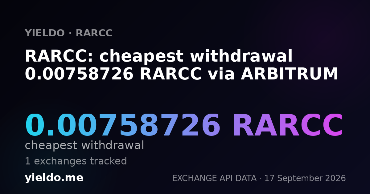 RARCC: cheapest withdrawal 0.00758726 RARCC via ARBITRUM