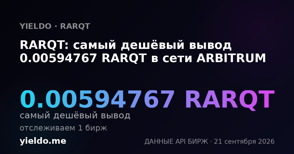 RARQT: самый дешёвый вывод 0.00594767 RARQT в сети ARBITRUM