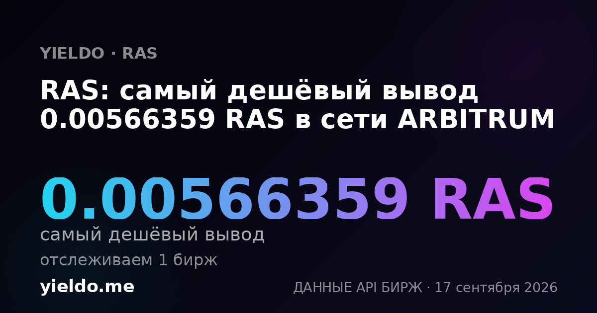 RAS: самый дешёвый вывод 0.00566359 RAS в сети ARBITRUM