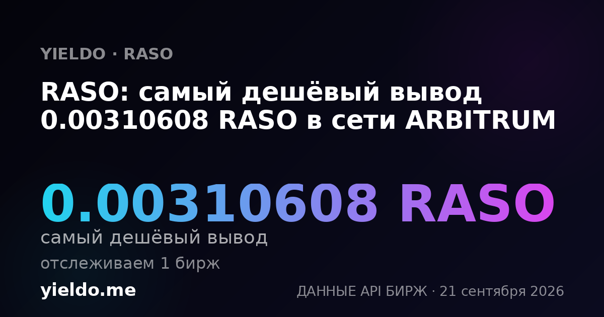 RASO: самый дешёвый вывод 0.00310608 RASO в сети ARBITRUM