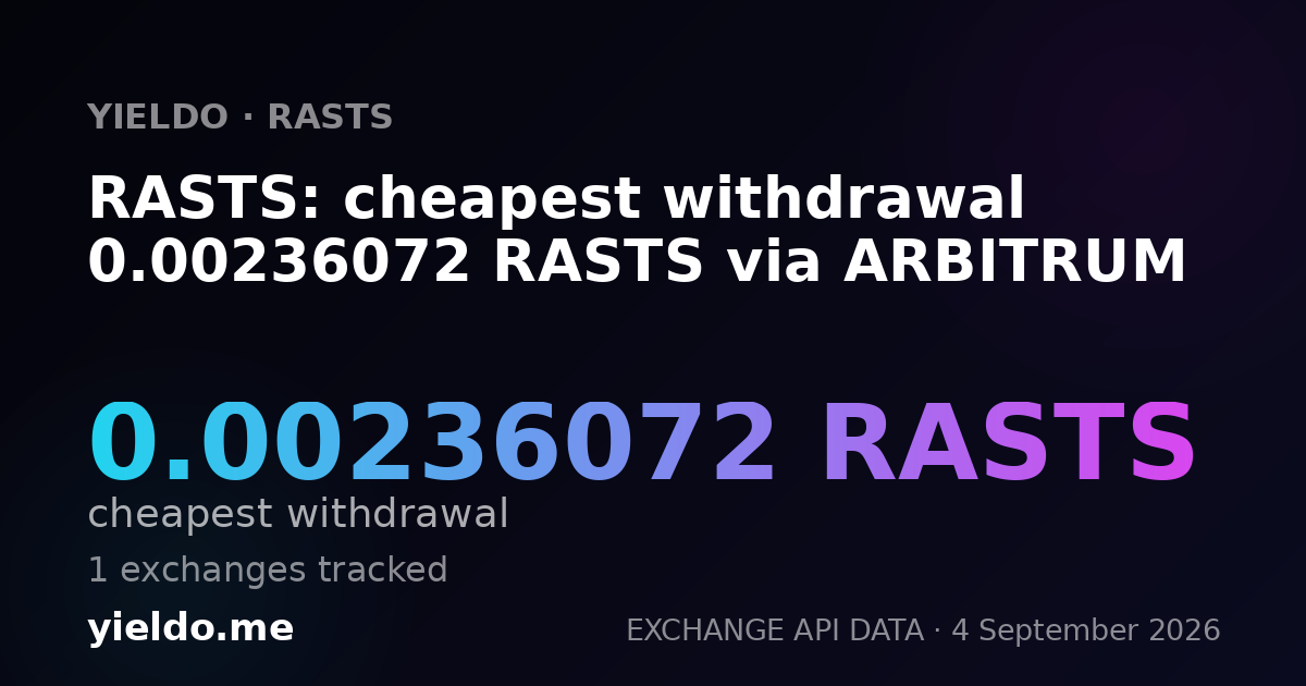RASTS: cheapest withdrawal 0.00240308 RASTS via ARBITRUM
