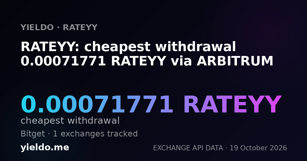 RATEYY: cheapest withdrawal 0.00071771 RATEYY via ARBITRUM