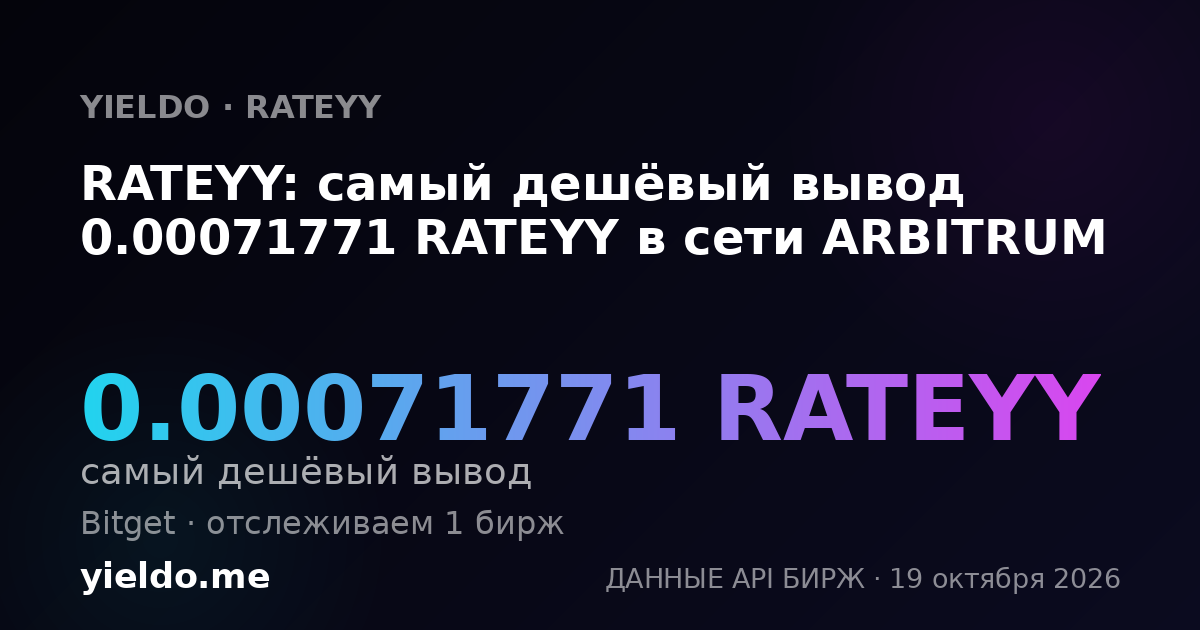 RATEYY: самый дешёвый вывод 0.00071771 RATEYY в сети ARBITRUM