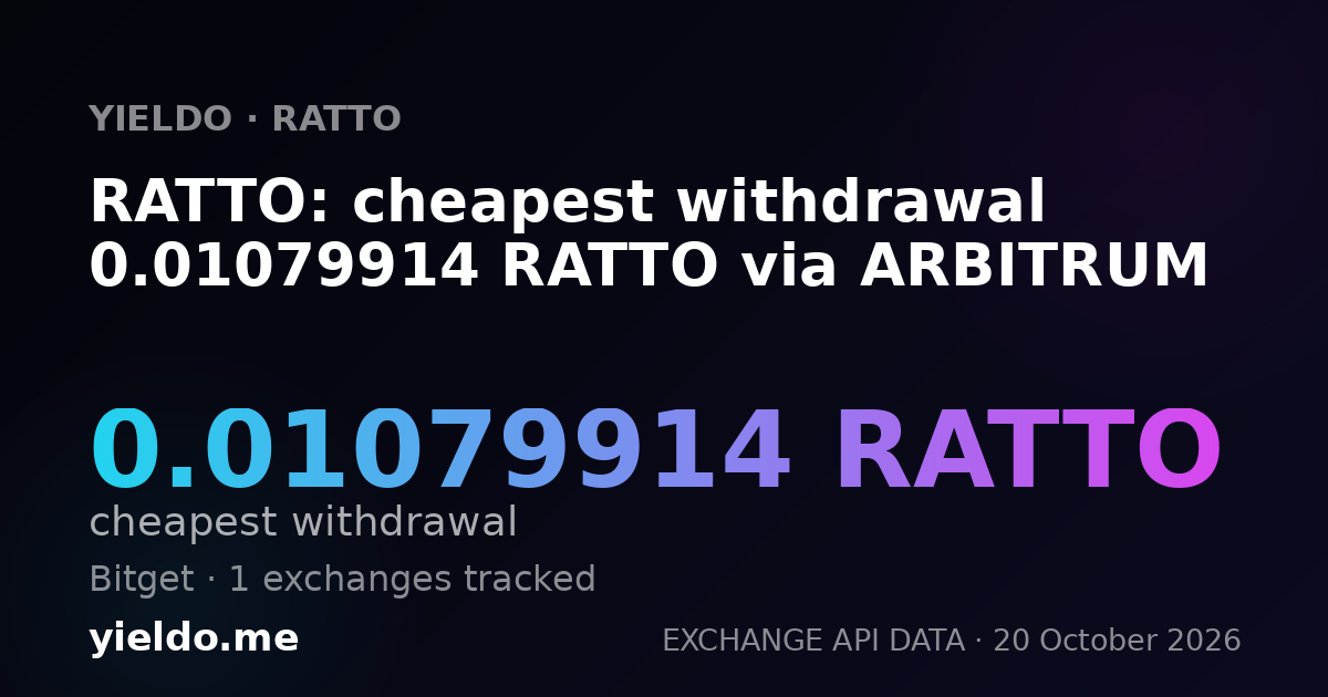 RATTO: cheapest withdrawal 0.01079914 RATTO via ARBITRUM