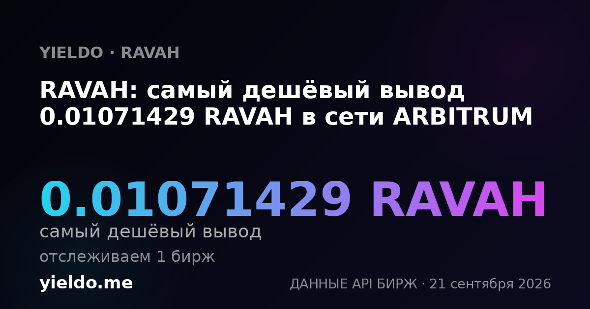 RAVAH: самый дешёвый вывод 0.01071429 RAVAH в сети ARBITRUM