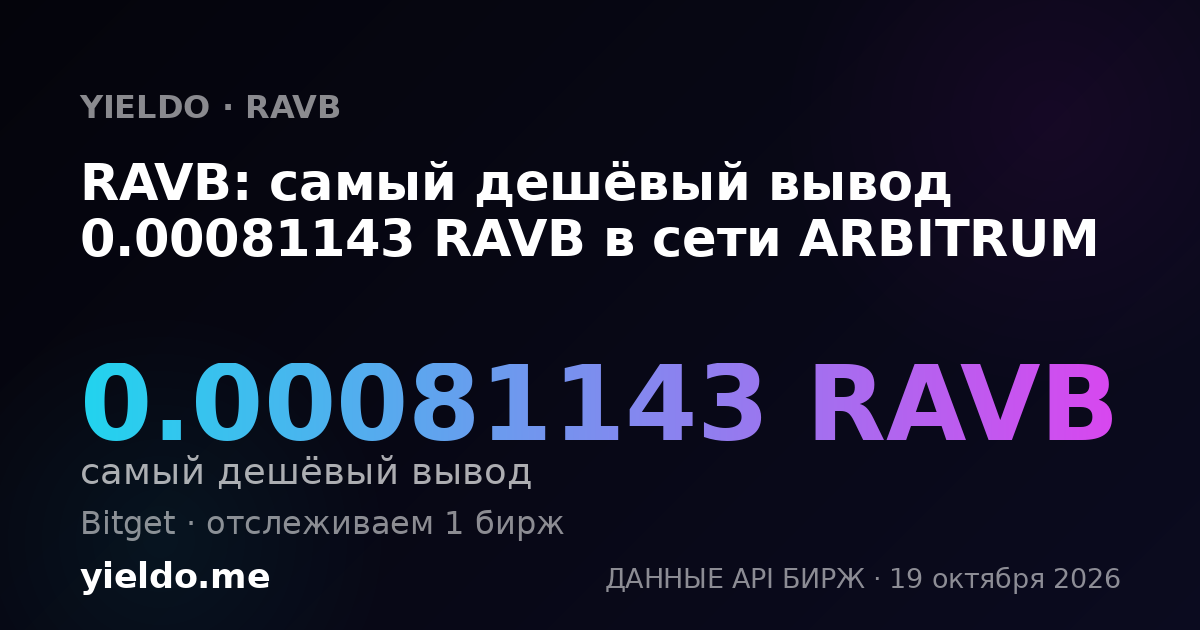 RAVB: самый дешёвый вывод 0.00081143 RAVB в сети ARBITRUM