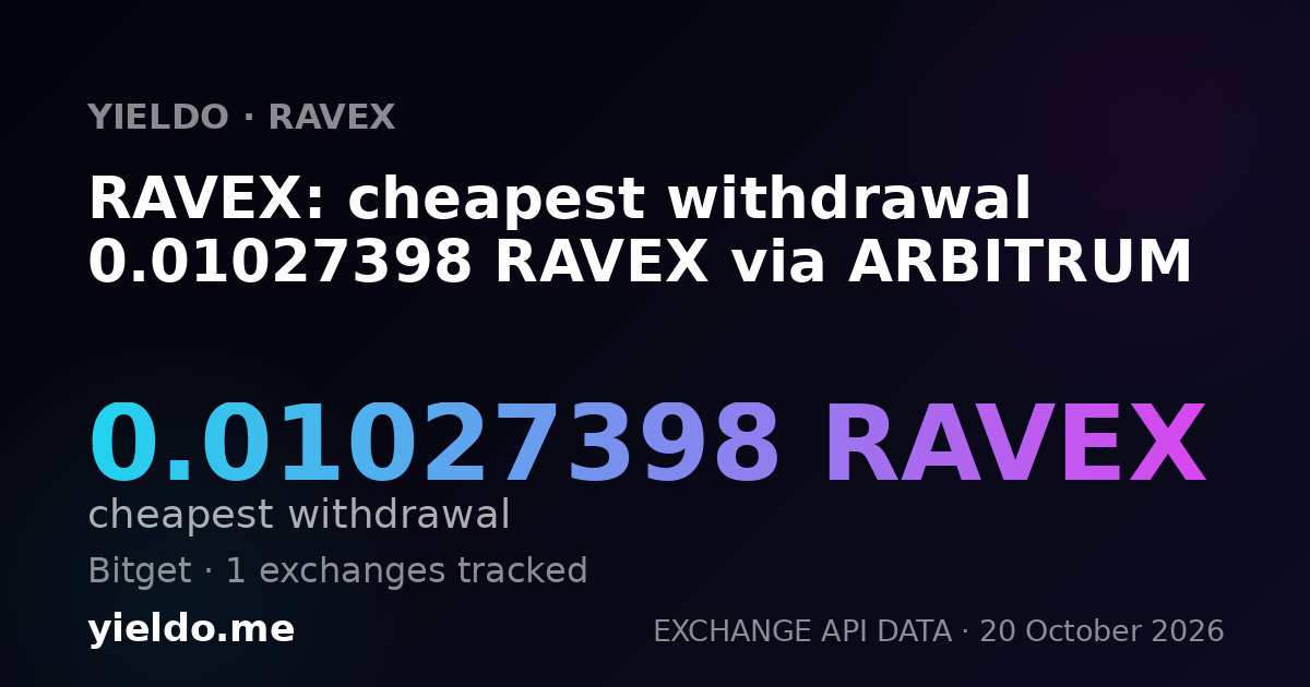 RAVEX: cheapest withdrawal 0.01027398 RAVEX via ARBITRUM