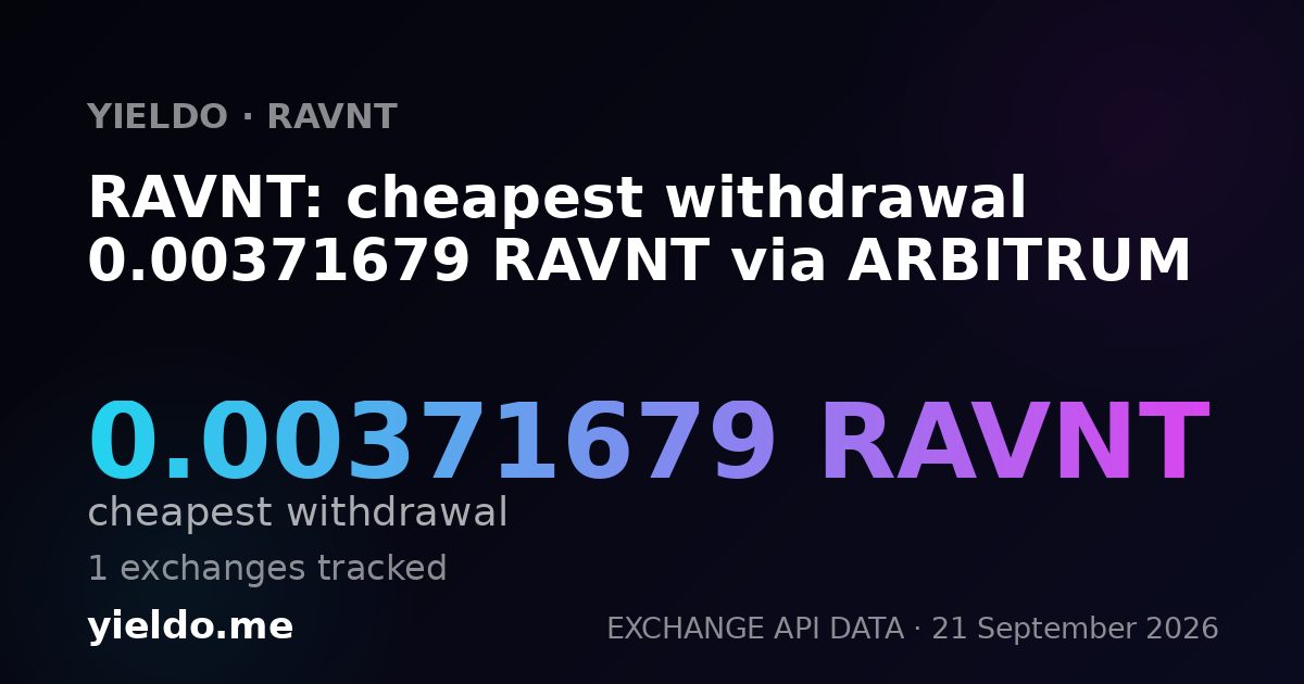 RAVNT: cheapest withdrawal 0.00371679 RAVNT via ARBITRUM