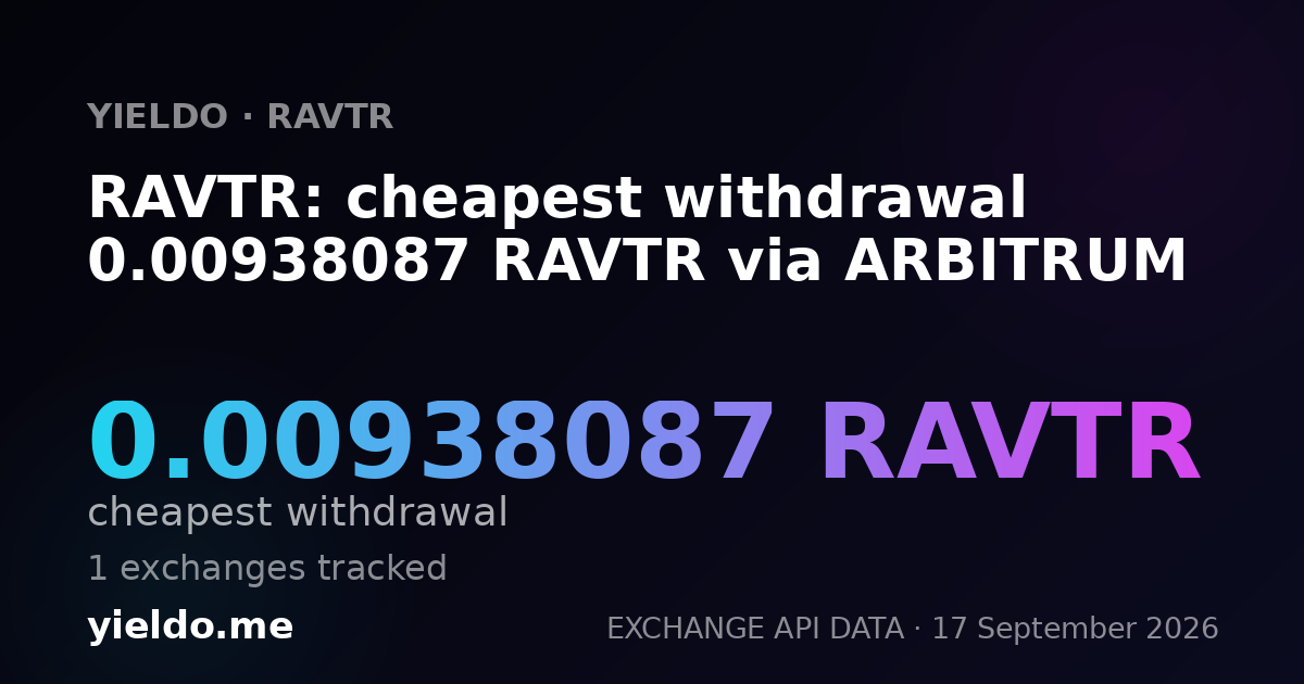 RAVTR: cheapest withdrawal 0.00949368 RAVTR via ARBITRUM