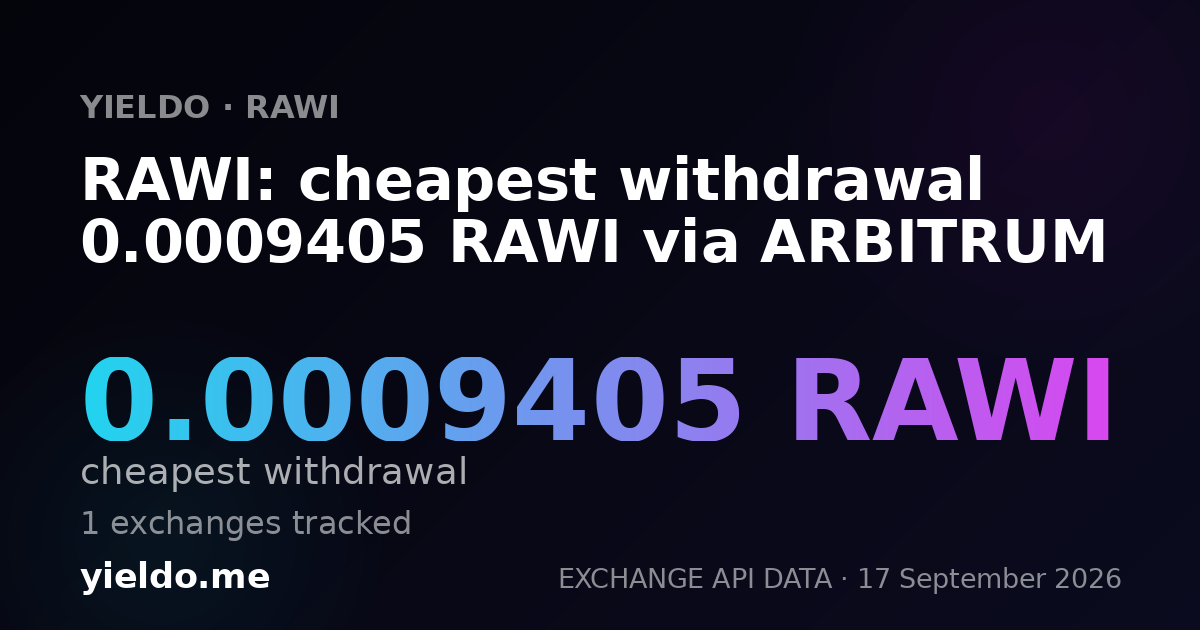 RAWI: cheapest withdrawal 0.0009405 RAWI via ARBITRUM