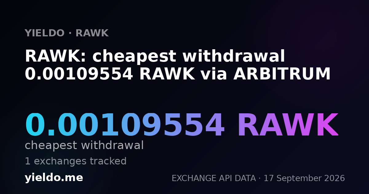 RAWK: cheapest withdrawal 0.00108233 RAWK via ARBITRUM