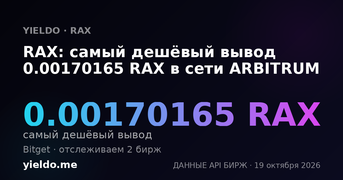 RAX: самый дешёвый вывод 0.00170165 RAX в сети ARBITRUM