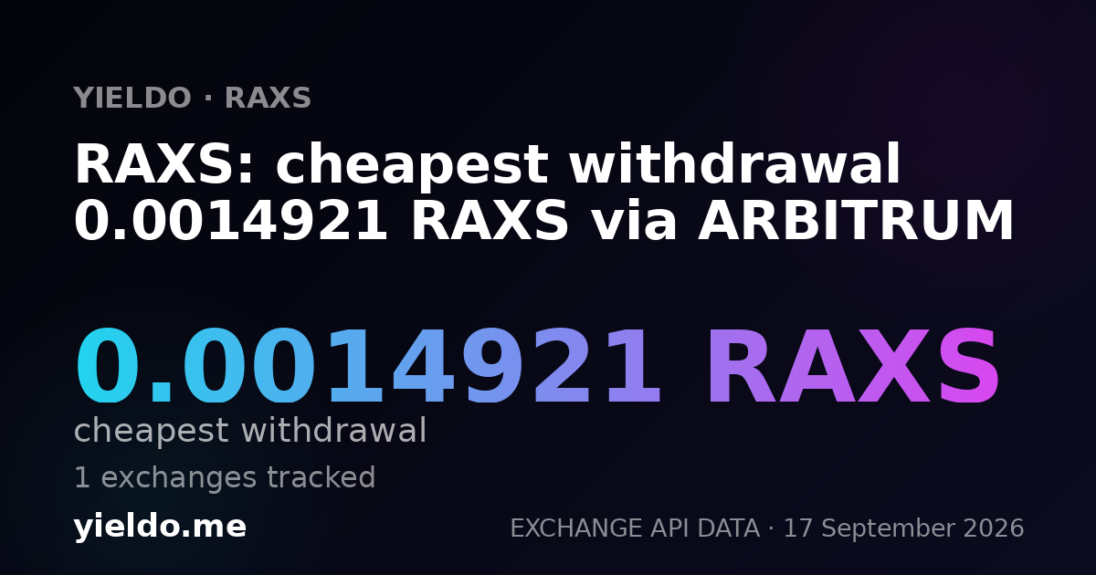 RAXS: cheapest withdrawal 0.00150618 RAXS via ARBITRUM