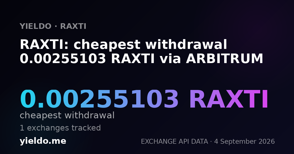 RAXTI: cheapest withdrawal 0.00262744 RAXTI via ARBITRUM