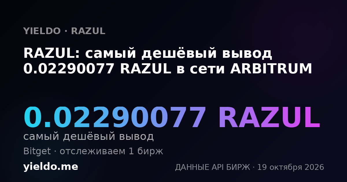 RAZUL: самый дешёвый вывод 0.02290077 RAZUL в сети ARBITRUM