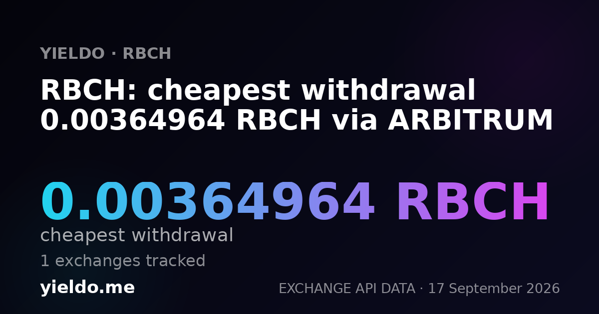 RBCH: cheapest withdrawal 0.00364964 RBCH via ARBITRUM