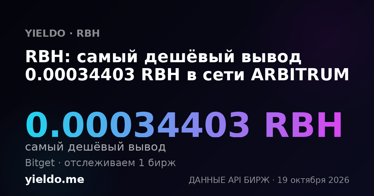 RBH: самый дешёвый вывод 0.00034403 RBH в сети ARBITRUM
