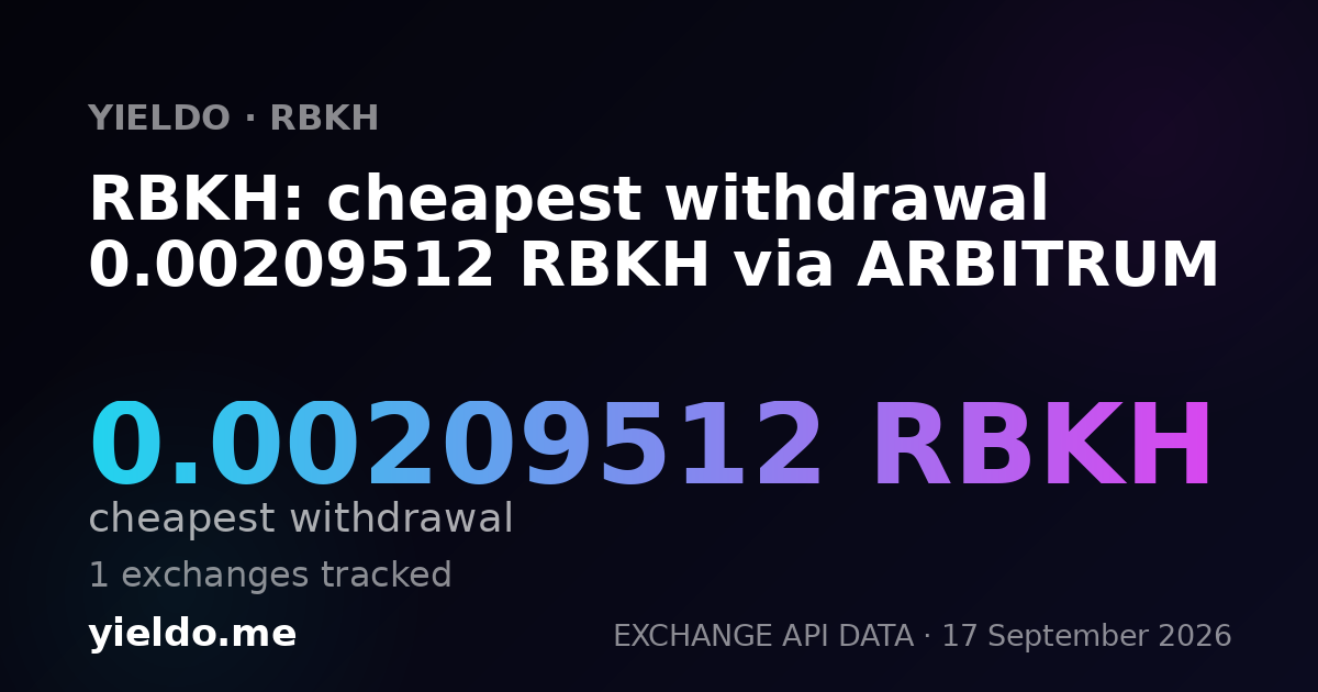 RBKH: cheapest withdrawal 0.00209512 RBKH via ARBITRUM