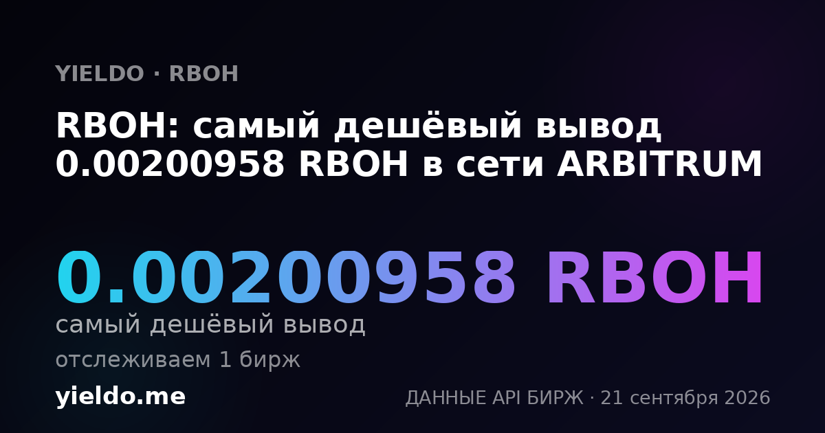 RBOH: самый дешёвый вывод 0.00200958 RBOH в сети ARBITRUM
