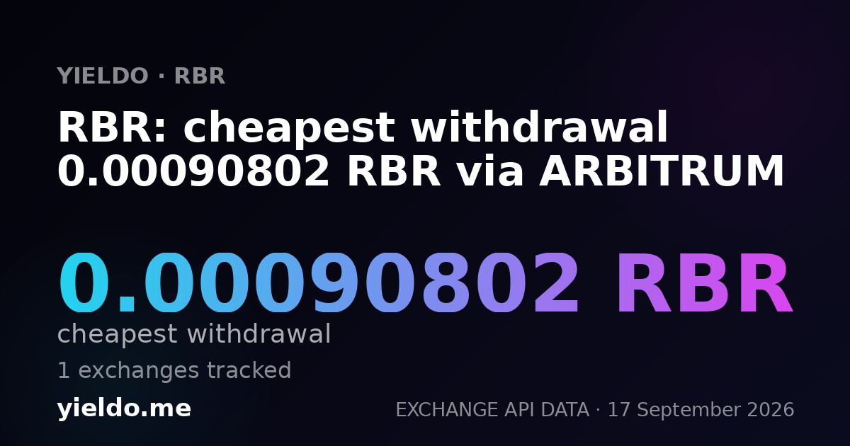 RBR: cheapest withdrawal 0.00089772 RBR via ARBITRUM