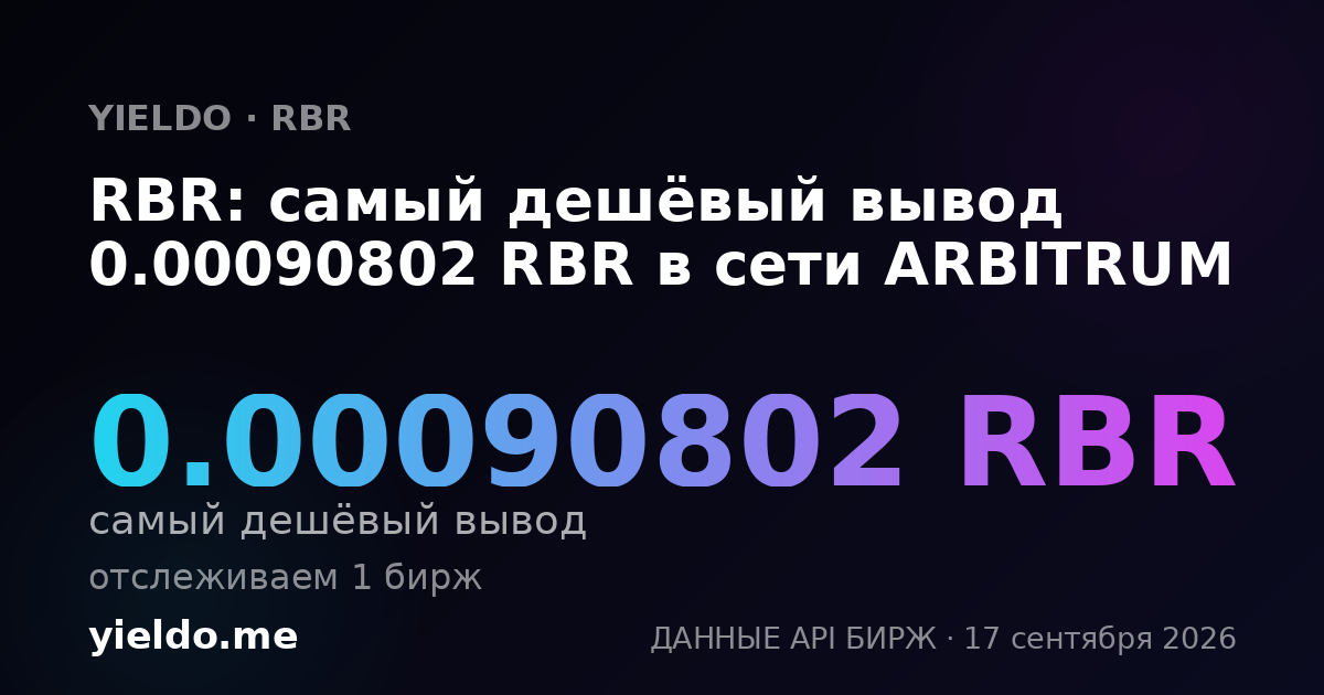 RBR: самый дешёвый вывод 0.00089772 RBR в сети ARBITRUM