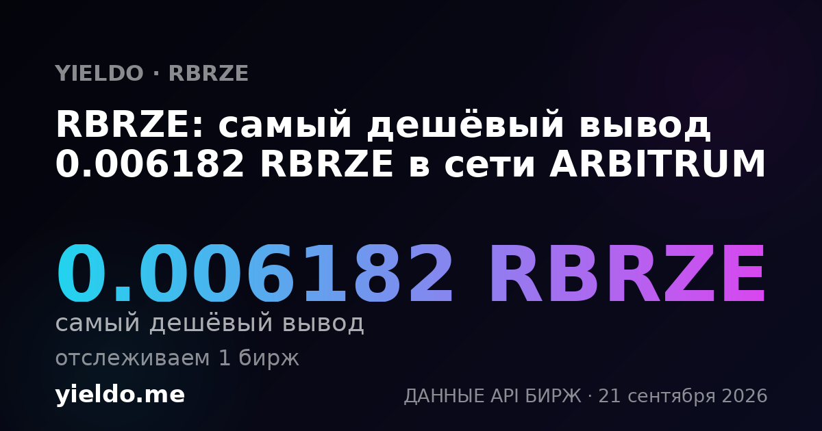 RBRZE: самый дешёвый вывод 0.006182 RBRZE в сети ARBITRUM