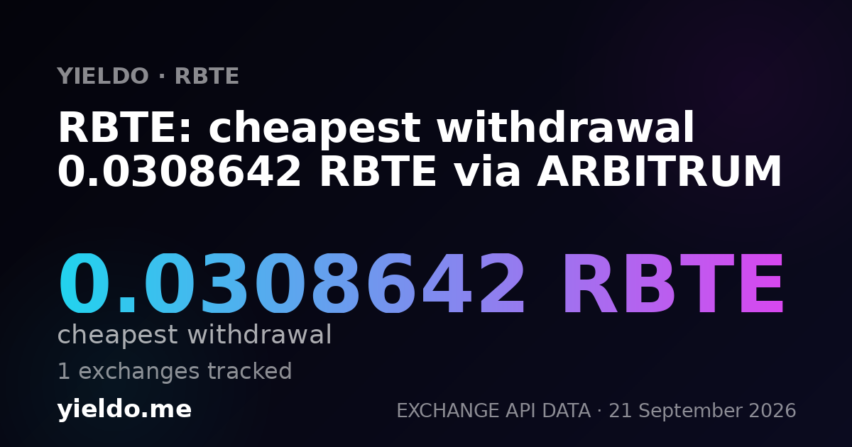 RBTE: cheapest withdrawal 0.0308642 RBTE via ARBITRUM