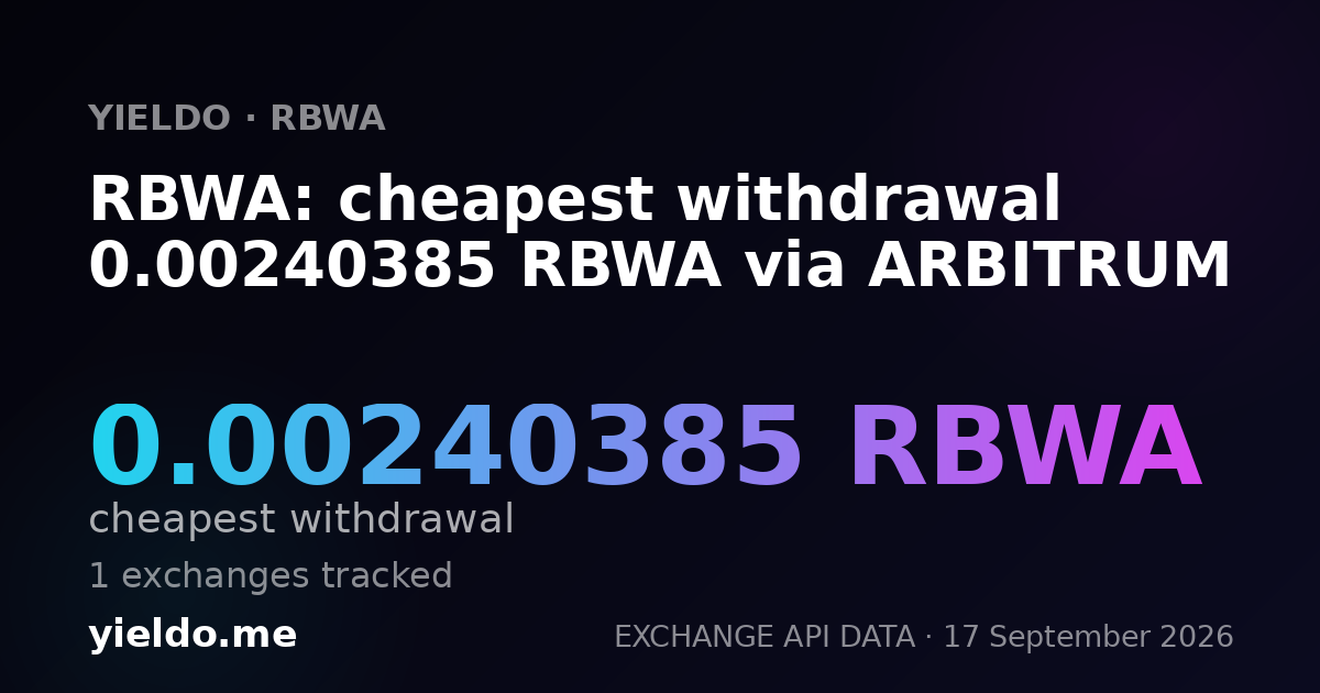 RBWA: cheapest withdrawal 0.00240385 RBWA via ARBITRUM