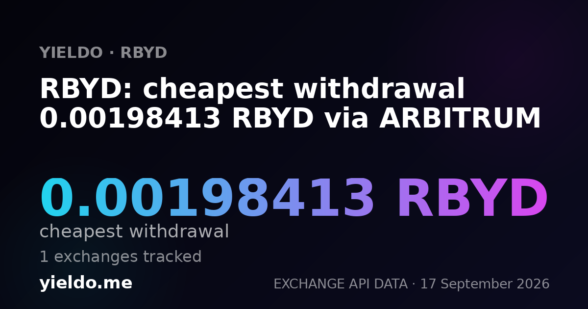 RBYD: cheapest withdrawal 0.00198413 RBYD via ARBITRUM