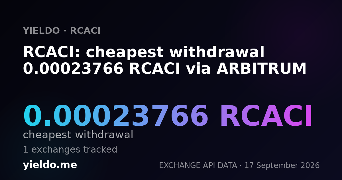RCACI: cheapest withdrawal 0.00023766 RCACI via ARBITRUM