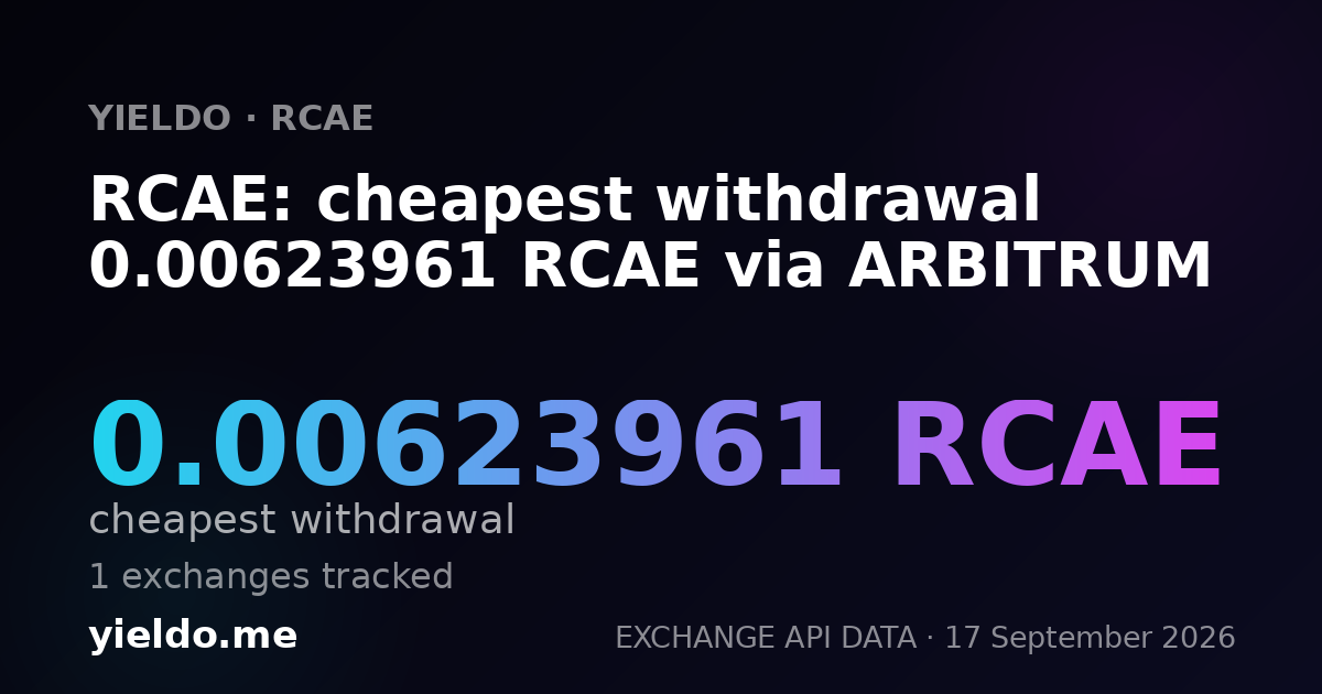 RCAE: cheapest withdrawal 0.00623961 RCAE via ARBITRUM