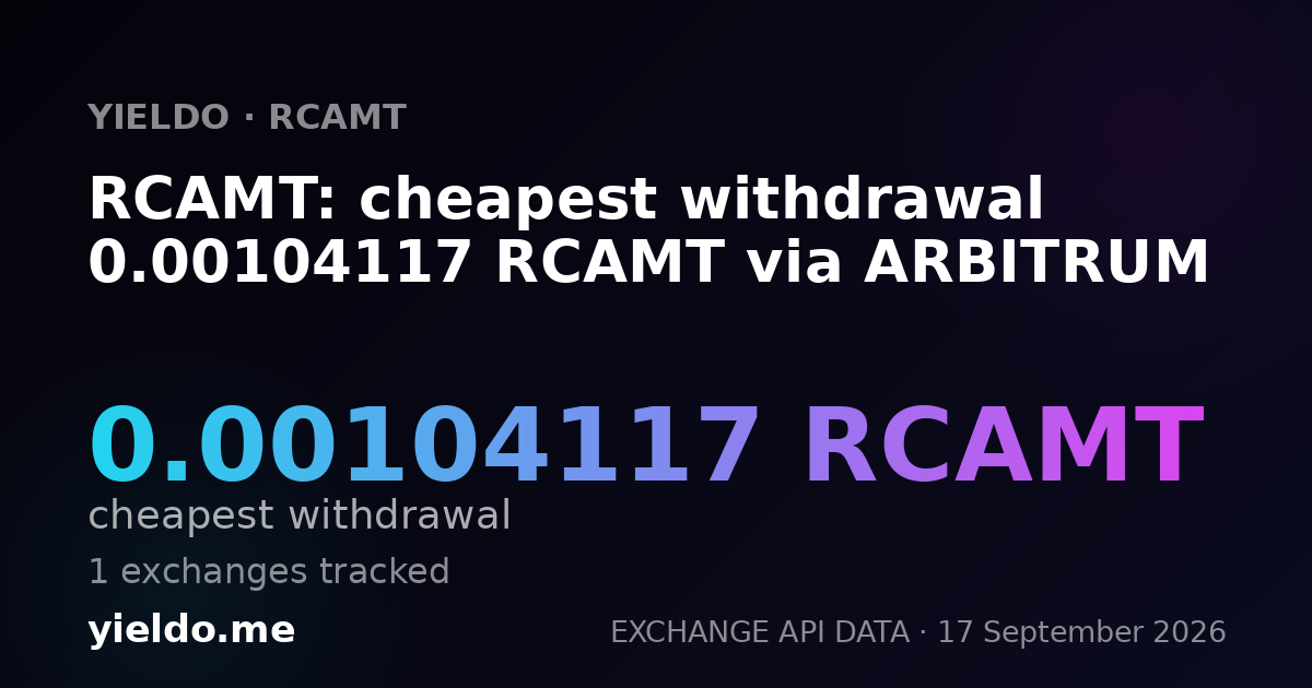 RCAMT: cheapest withdrawal 0.00105634 RCAMT via ARBITRUM