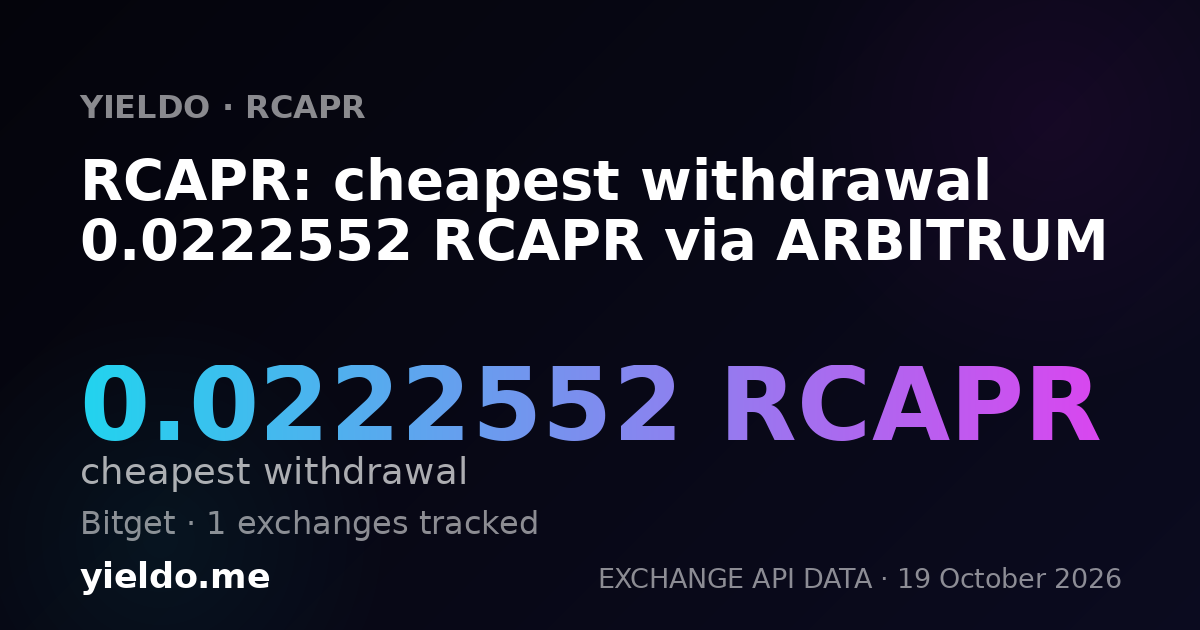 RCAPR: cheapest withdrawal 0.02205883 RCAPR via ARBITRUM