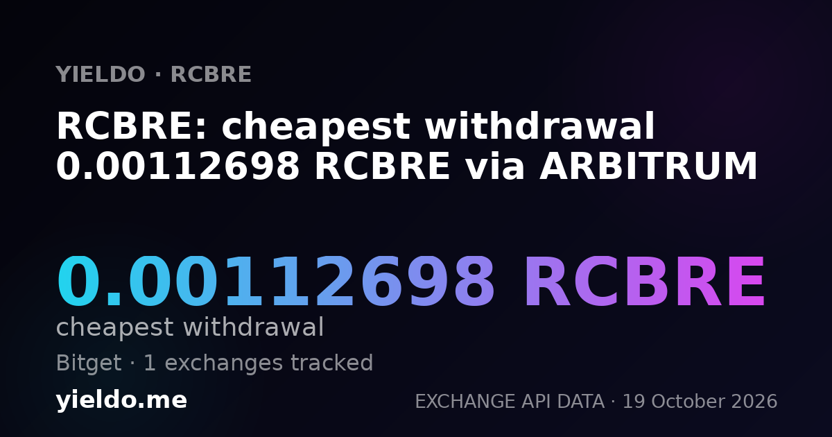 RCBRE: cheapest withdrawal 0.00112698 RCBRE via ARBITRUM