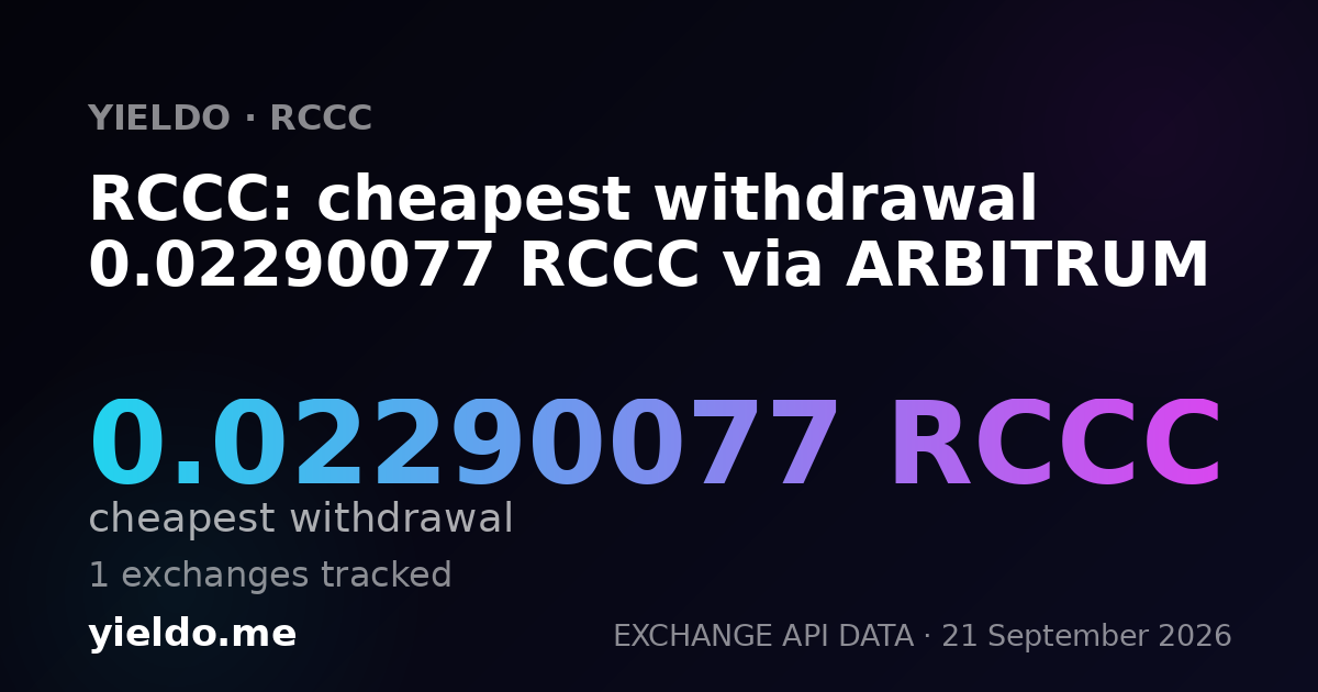 RCCC: cheapest withdrawal 0.02290077 RCCC via ARBITRUM