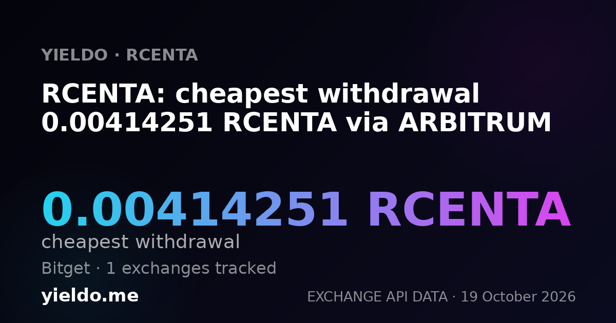 RCENTA: cheapest withdrawal 0.00414251 RCENTA via ARBITRUM