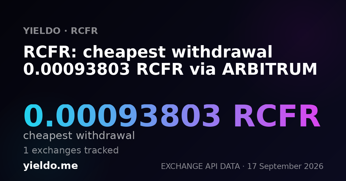 RCFR: cheapest withdrawal 0.00094103 RCFR via ARBITRUM