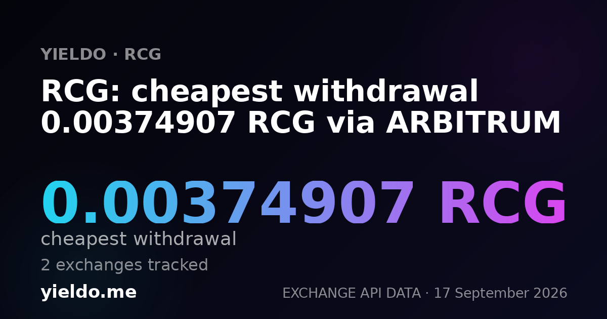 RCG: cheapest withdrawal 0.00374907 RCG via ARBITRUM