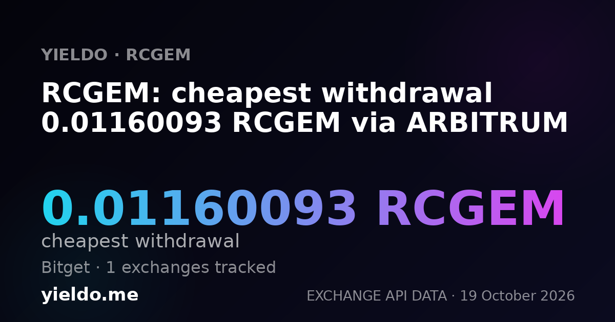 RCGEM: cheapest withdrawal 0.01160093 RCGEM via ARBITRUM
