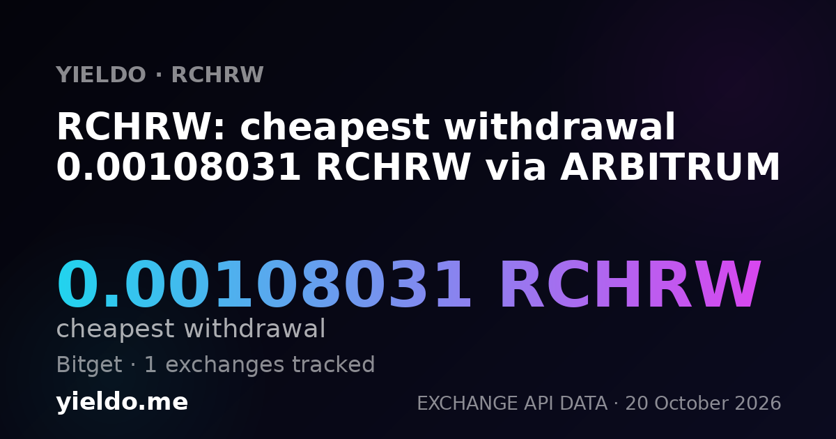 RCHRW: cheapest withdrawal 0.00108031 RCHRW via ARBITRUM